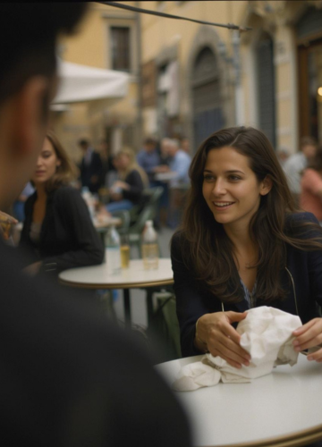 a girl and a man in their 30s having a conversation at a cafe